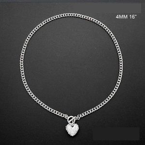 Small Silver Pave Rhinestone Heart Charm Necklace